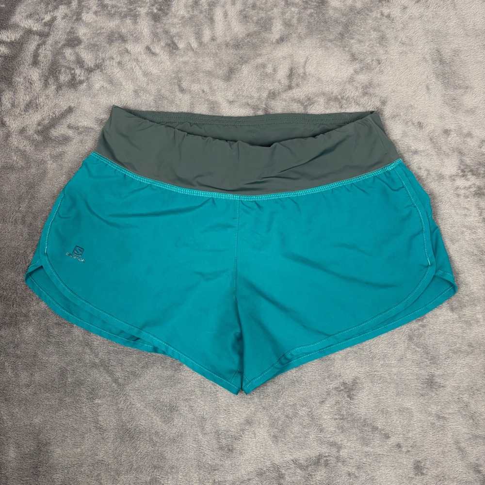 Salomon Shorts Women Small Teal AdvancedSkin ActiveDry Running Athletic 28 Waist